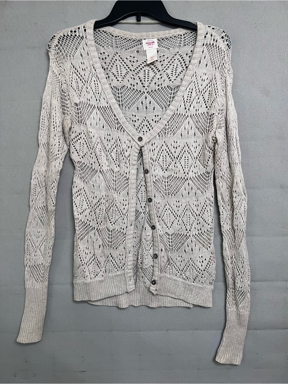 Mossimo Supply Co. Light Gray Openwork V-Neck Button Cardigan